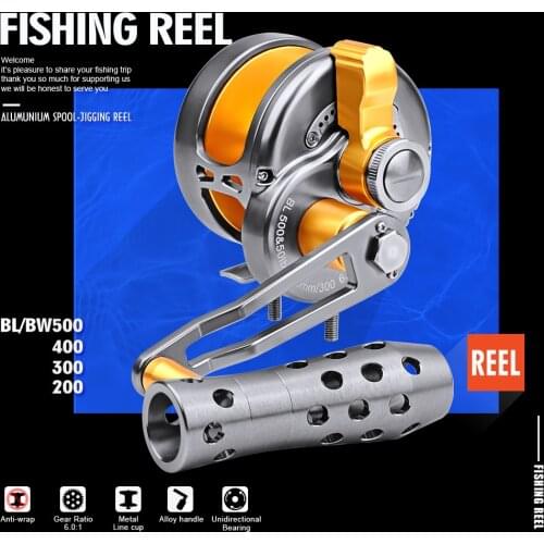 New sunlure Trolling Reel Aluminum CNC Machined 200-500 Series Fishing Reel (Right-Hand) Max Drag 14kg-21kg Jigging Reel