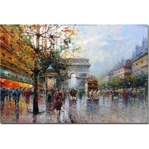 New Arrived Hand-painted Knife Landscape Painting for Living Room Handmade Europe The arc DE Triomphe in Paris Street Scenery