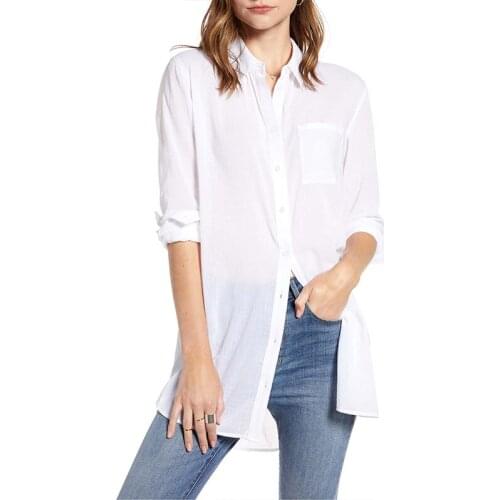 Solid Color Pocket Long Sleeve Turn Down Collar Simplicity Shirt Women Casual Loose Streetwear Temperament Tops And Blouses