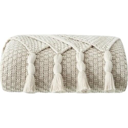 Nordic Style Solid Color Pineapple Pattern Three-Dimensional Knitting Tassel Sofa Spring Autumn Blanket