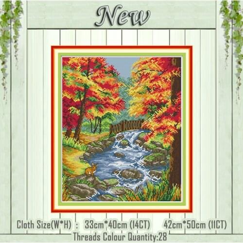 The autumn of the creek scenery painting counted printed on the canvas DMC 11CT 14CT kits Cross Stitch embroidery needlework Set
