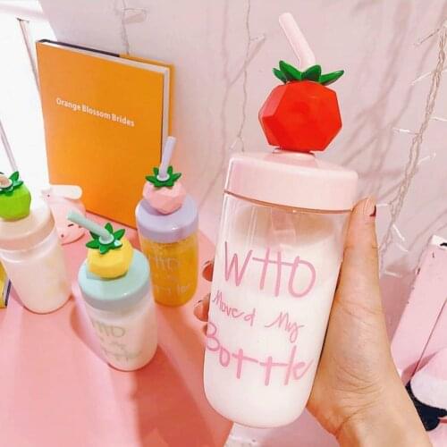 400ML Plastic Water Bottle With Straw Kawaii Fruit Bottle Fashion Cute Sport Drink Bottles For Adults Kids Girl Student Milk Cup