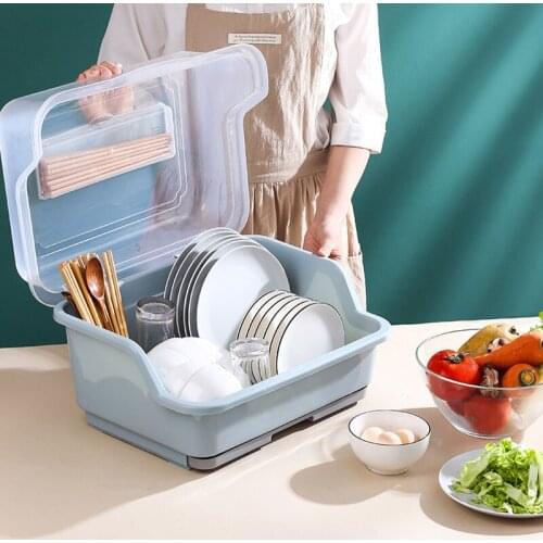 Kitchen Dish Drying Rack Multifunctional Tableware Storage Box With Lid Plastic Bowl Plate Organizer Container Holder