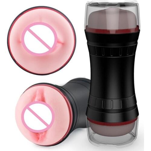 Realistic Vaginal Real Pussy Male Masturbation Cup Deep Throat Intimate Goods Dual Head Aircraft Cup Adult Anal Sex Toys For Man