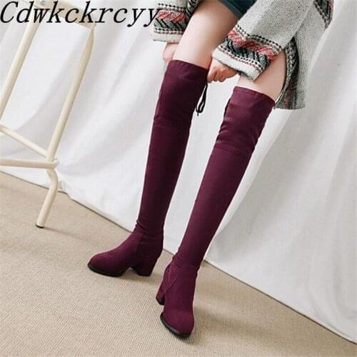 Winter New pattern fashion Round head black sexy Elastic force Thin leg Over knee Boots Fine heel Add wool Keep warm Women Boots