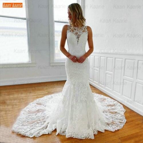 Sexy Mermaid Wedding Gowns O Neck Lace Appliqued Slim Fit Sleeveless Bride Dresses Long Women Custom Made 2021 Abiti Da Sposa