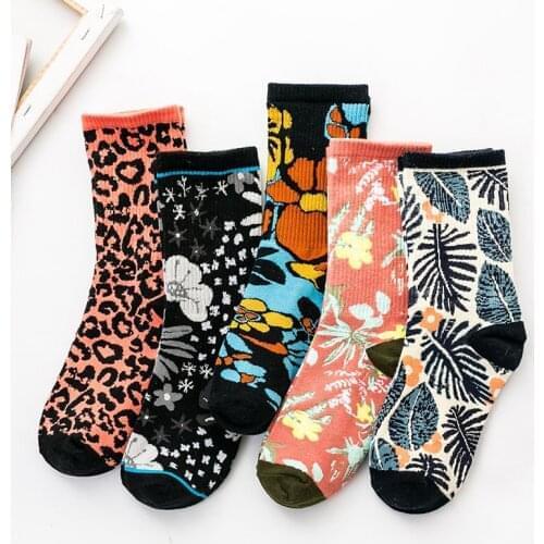 Spring Summer Cartoon Woman Socks Cotton with Colorful Flower Plant Funny Socks Women Casual Retro Calcetines Mujer Meias