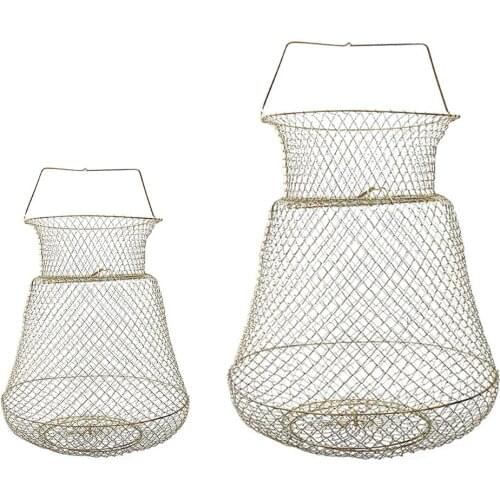 Foldable Steel Fish Basket Outdoor Portable Wire Woven Fish Crab Lobster Storage Cage Fishing Trap Net Fish Accessories