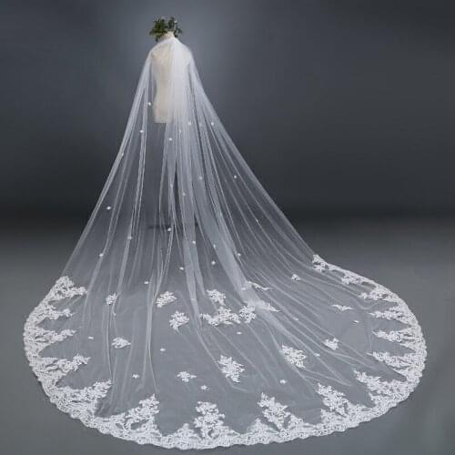 Cathedral Ivory Wedding Veils Soft Tulle with Floral Applique Long Bridal Veils 3*3m Wedding Accessories