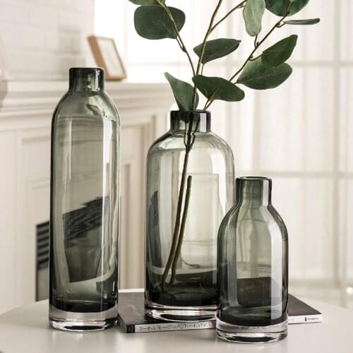 Glass Vases European Grey Transparent Flower Vases Retro Home Decor Nordic Minimalist Vase For Flowers Nordic Decoration Home