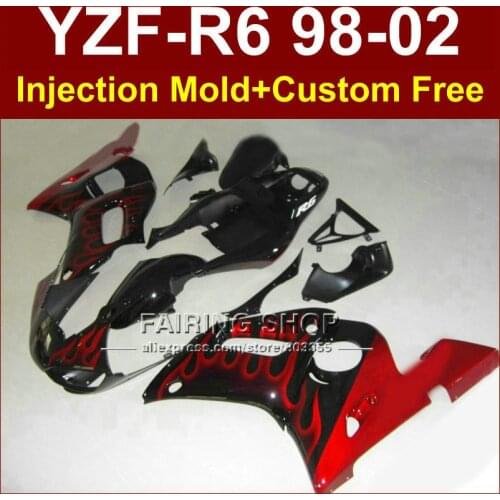 TF6 New free custom fairing for YAMAHA YZF R6 98-02 YZF R6 red flame fairing kit 1998 1999 2000 2001 2002 fairing parts 8ED