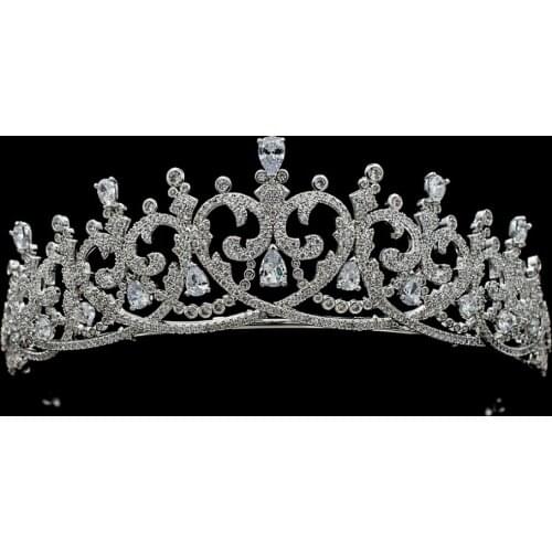 Popular Full 5A CZ Cubic Zirconia Wedding Bride Royal Tiara Crown Hair Jewelry Accessories Rhinestone Crystals Headpices S16417