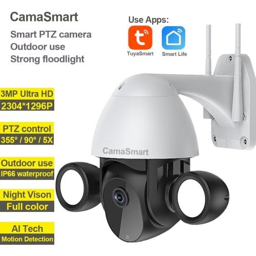 Tuya Floodlight Camera Wifi Outdoor 3MP Humanoid Trigger PTZ Wifi IP AI Auto Tracking Audio Security CCTV Video Surveillance