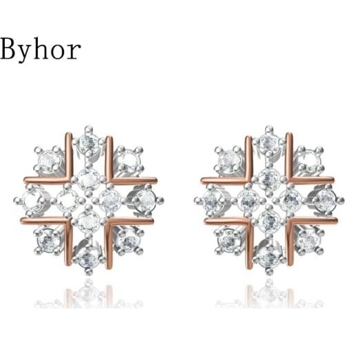 Byhor Solid 14K White/Yellow+White/Rose+White Gold 1.104ct H/SI Natural Diamonds Stud Earrings Women Cерьги Fine Jewelry сережки