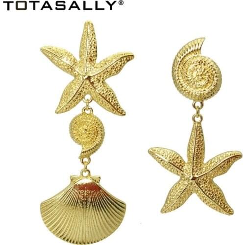 TOTASALLY Fashion Ocean Seashell Earrings for Women Top Design Big Alloy Seafish Shell Statement Earrings Summer Beach Jewelry