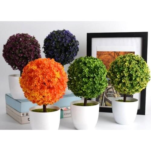 10pcs Welcoming Sakura Emulate Bonsai Simulation Decorative Artificial Flowers Fake Green Pot Plants Ornaments Home Decor