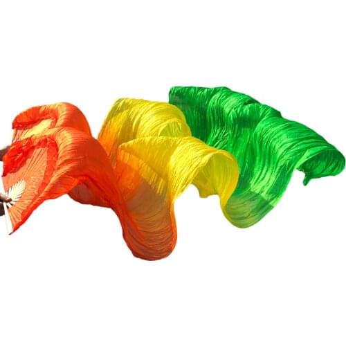 2018 High Quality Silk Belly Dance Fan Dance 100% Real Silk Veils 1 Pair On Sale 180*90 cm Orange+yellow+green