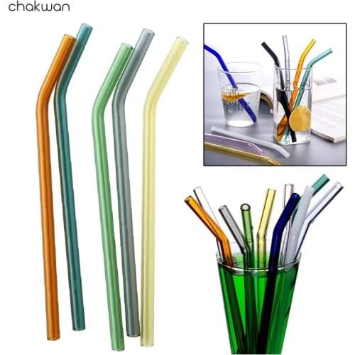 4Pcs Reusable Temperature Resistant Bent Drinking Glass Straw For Smoothiea Tea Juice Water Wedding Birthday Party