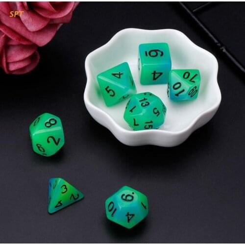 7pcs/set Luminous Polyhedral Sided Dice D4 D6 D8 D10 D12 D20 Set For Dungeons & Dragon D&D RPG Poly Game XX