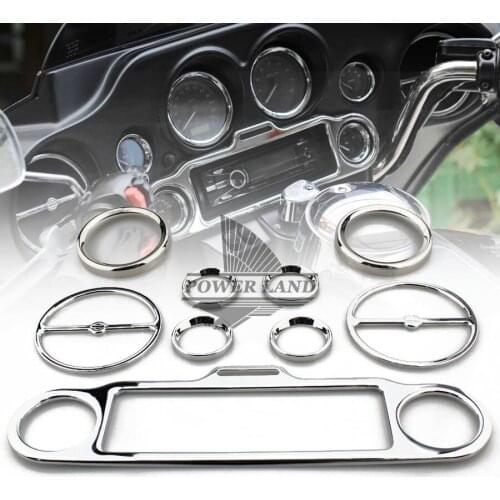 9pcs Brand New Motorcycle Chrome Stereo Accent+Speedometer+Speaker Trim Ring Set For Harley Ultra Classic 1986-Up Free Shipping