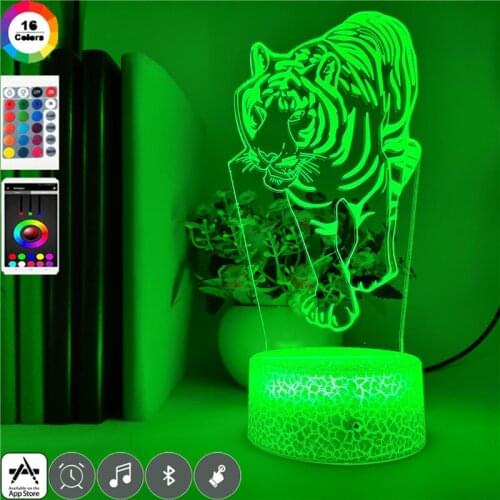 Acrylic 3D Desk Lamp Cool Night Light LED Tiger Desk Lamp Atmosphere Decoration for Kids Room Hotel Smart Phone Control Gift