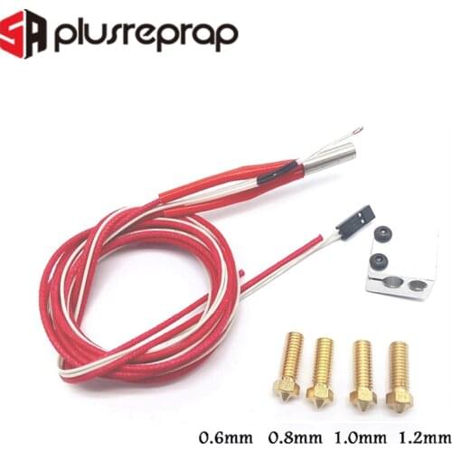 Volcano Hot end Eruption Pack Aluminum Block + Thermistor + Ceramic Heater 12V 40W + Nozzles Kit for 1.75 / 3 mm 3D Printer