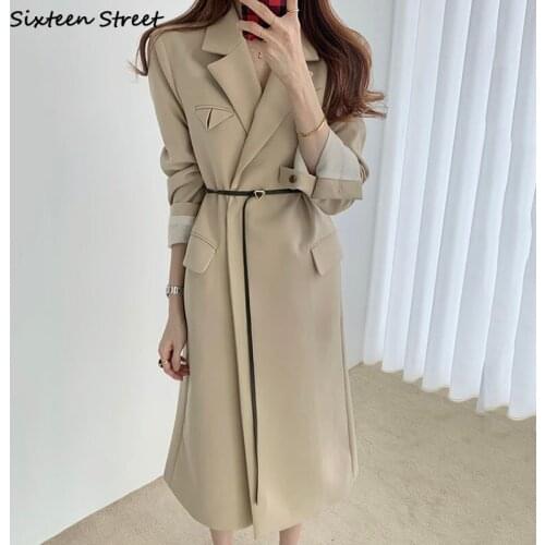 Black Long Trench Coat Woman Autumn Winter 2021 Lace Up Belt Jacket Female Korean Business Elegant Windbreaker Women Loose