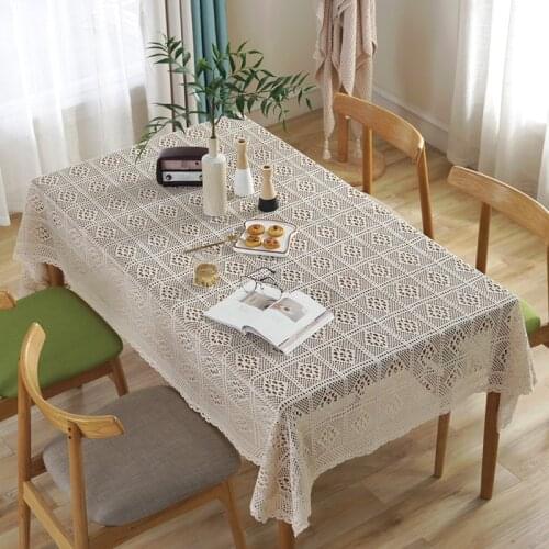 Decorative Cotton Tablecloth Rectangular Table Cloth Crocheted Dining Table Cover With Tassel Wedding Banquet Lace Tablecloth