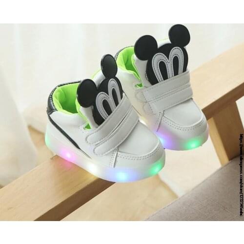 Disney Children Luminous Shoes Boys Girls Sport Running Shoes Baby Flashing Lights Sneakers Toddler Mickey Mouse Kid LED Sneaker