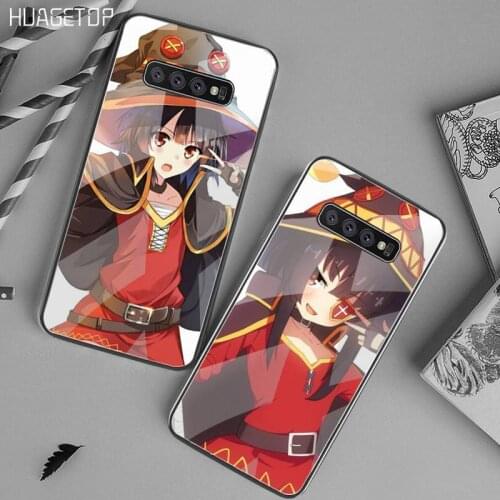 HUAGETOP KonoSuba Megumin Kono black Phone Case Hull Tempered Glass For Samsung S20 Plus S7 S8 S9 S10 Plus Note 8 9 10 Plus