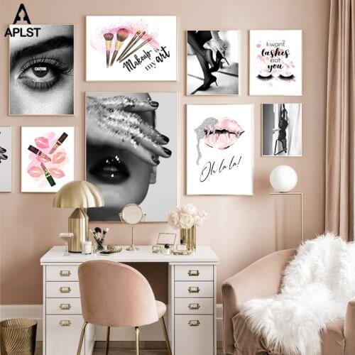 Makeup Art Sexy Lip Lipstick Bra Poster Big Eye Woman Face Canvas Painting Fashion Lady Wall Picture Prints High Heels Decors