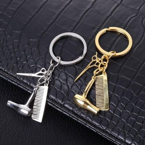 Barber Shop Tools Key Ring Hair Dryer Scissors Comb Pendants Simulation Keychain Dresser Present Hairdresser Gift
