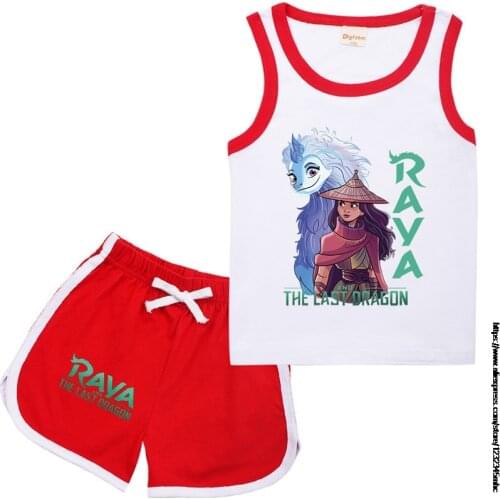Raya and The Last Dragon Kid Sport Clothes Set T-Shirt + Shorts 2pcs Child Vest Shorts Suit Sleeveless Girl Clothing Casual Suit