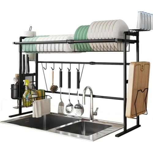 White/Black 65-89cm Adjustable Dish Rack Sink Iron Drying Rack Bowl Plate Dish Drainer Paper Cup Holder Kitchen Organizer