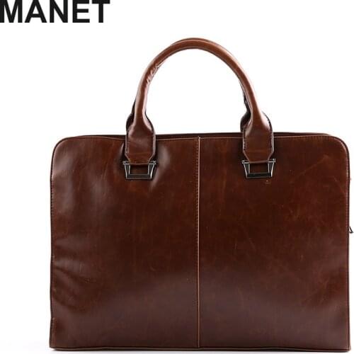 MANET Mens Business Office Briefcase Waterproof Handbags Male PU Laptop Bag High Quality Shoulder Bags Black Vintage Bag