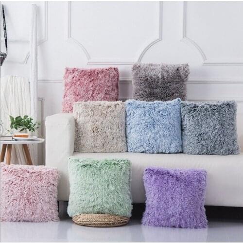 Pink Grey Blue Green Soft Plush Cushion Cover 43X43cm Home Decor Faux Fur Pillow Cover Bedroom Sofa Decoration Pillow Cases