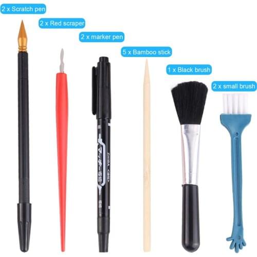 14PCS Scraping Painting Art Tools Set with Bamboo Stick Scraper Repair Pen Black Brush for Kids Children Birthday Christmas Gift