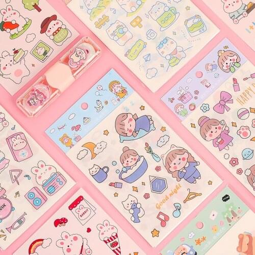 4sheets/set Sticker Set Cartoon Series Diy Cute Stickers Ins Style Scrapbooking School Suppliers Stationery Art Supplies