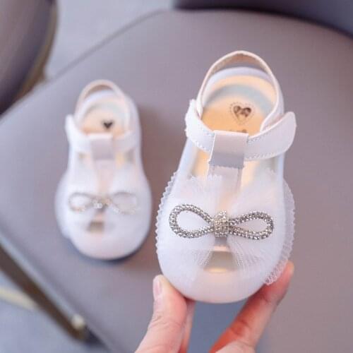 2021 Summer New Bow Temperament Sandals Girls Rhinestone Sweet Fashion Princess Shoes Soft Sole Anti-kick Beach Shoes