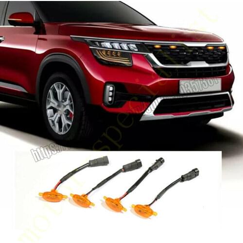 NEW For Kia Seltos 2020-21 Front Grille LED Amber Light Raptor Grill Trim Cove 4PCScar accessories
