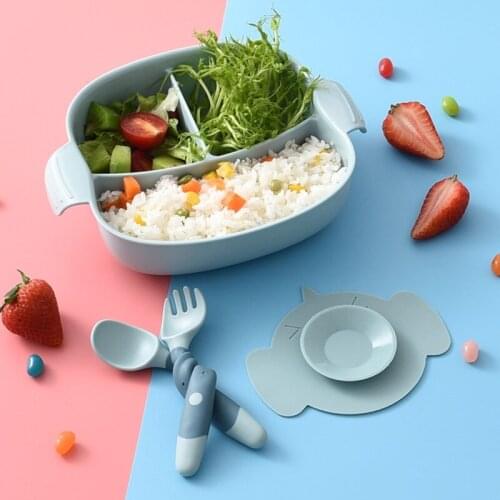 Infant Learning Feeding Training Dinnerware Baby Divided Plate Bowl Suction Cup Dish Spoon Fork Bibs Straw Tableware Set