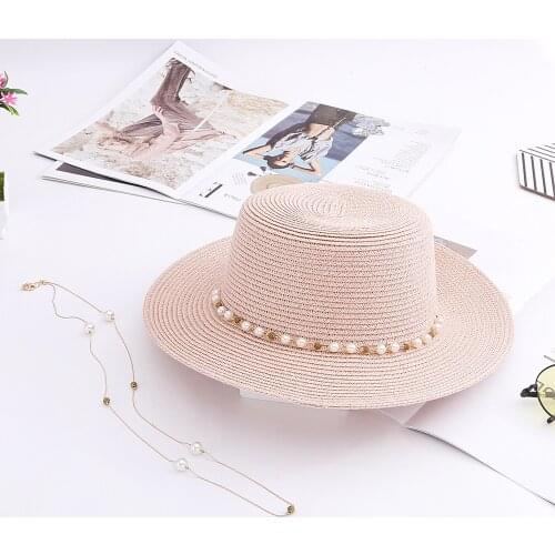 Necklace detachable summer fedora hat sun hat female 2021 new flat brim sun hat outdoor wild travel flat top hat wholesale