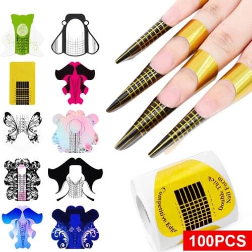 100/500Pcs Professional Nail Forms Nail Extension Forms Women French Acrylic Nail Sticker Art Tools Acrylic Curve Nails UV Gel