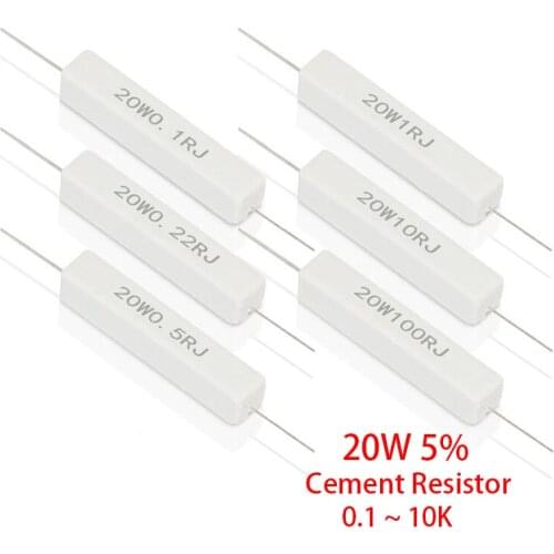 2pcs 20W 5% Cement Resistor Power Resistance 0.1 ~ 10K 0.1R 0.5R 10R 50R 0.22 0.33 0.5 1 2 5 8 10 20 22 30 50 100 1K 1.5K 2K ohm