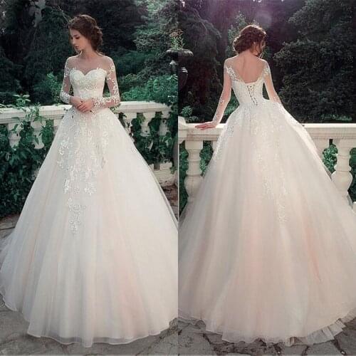 Luxury Embroidery Lace Wedding Dress Long Sleeve Tulle Skirt vestido de casamento Wedding Gowns For Bride