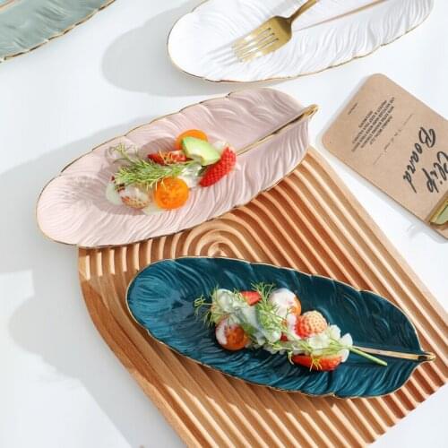 Light Luxury Feather Tray Home Storage Tray Creative European Dessert Tray Sushi Tray Hotel Restaurant Tableware Decoration
