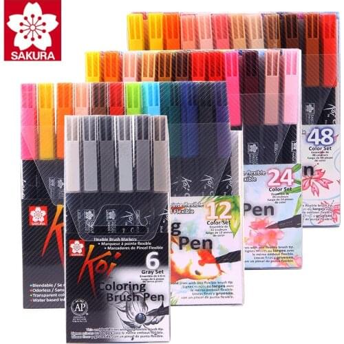SAKURA Koi 24/48 Color Soft Head Water-based Watercolor Pen Set Childrens Color Washable Color Soft Brush