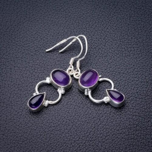 StarGems Natural Amethyst Handmade 925 Sterling Silver Earrings 1.5" D7130