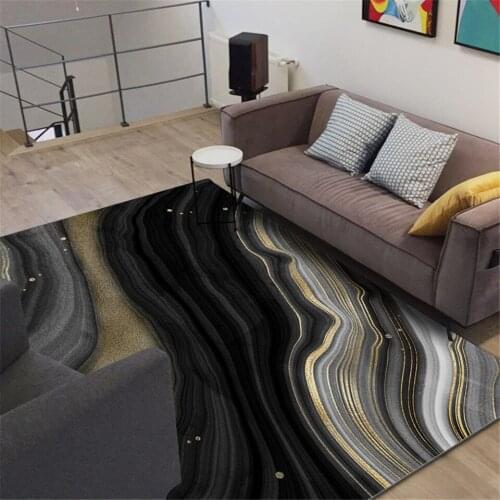 Modern Nordic Black Golden Marble Carpet Living Room Rug Large Stone Pattern Europe Corridor Kitchen Floor Mat
