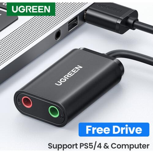 UGREEN Sound Card USB Audio Interface 3.5mm Microphone Audio Adapter USB Sound Card for PC PS4 5 Headset External Sound Adapter